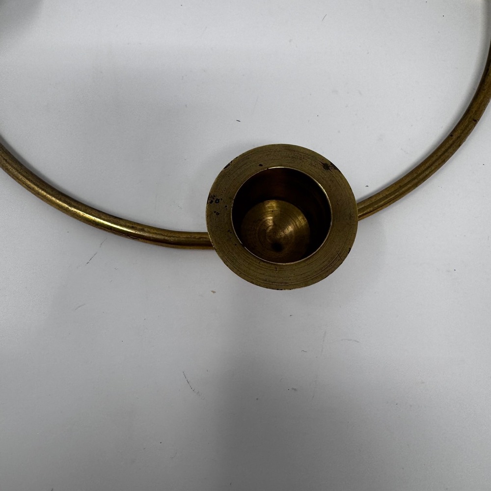 Vintage Solid Brass Ring Candle Holder 4 Slot Advent Centerpiece Mid Century 8in - Picture 6 of 10